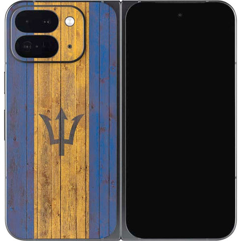 Barbados Flag Dark Wood Google Pixel 9 Pro Fold Skin